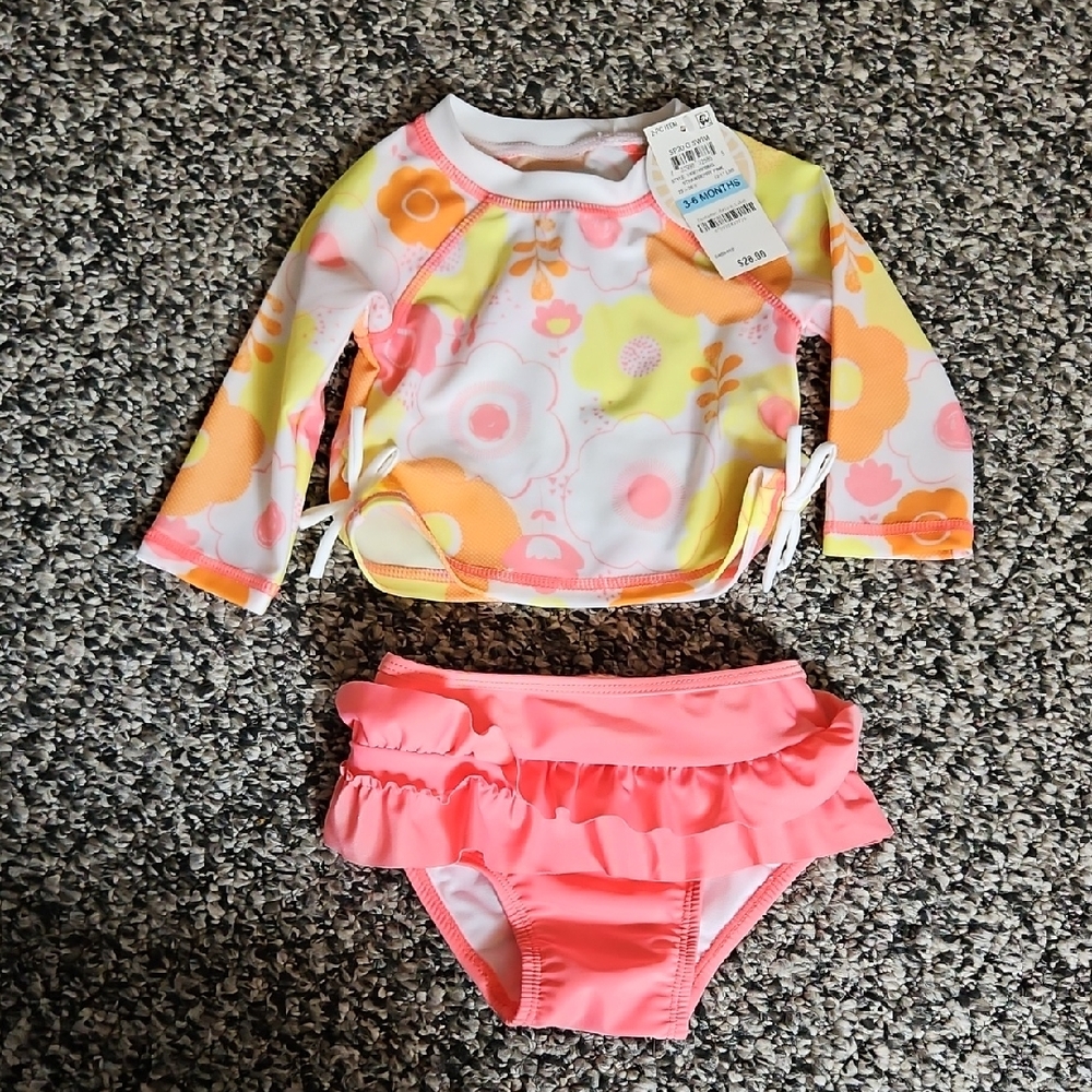 First Impressions Pink and Yellow Rashguard Swim Set